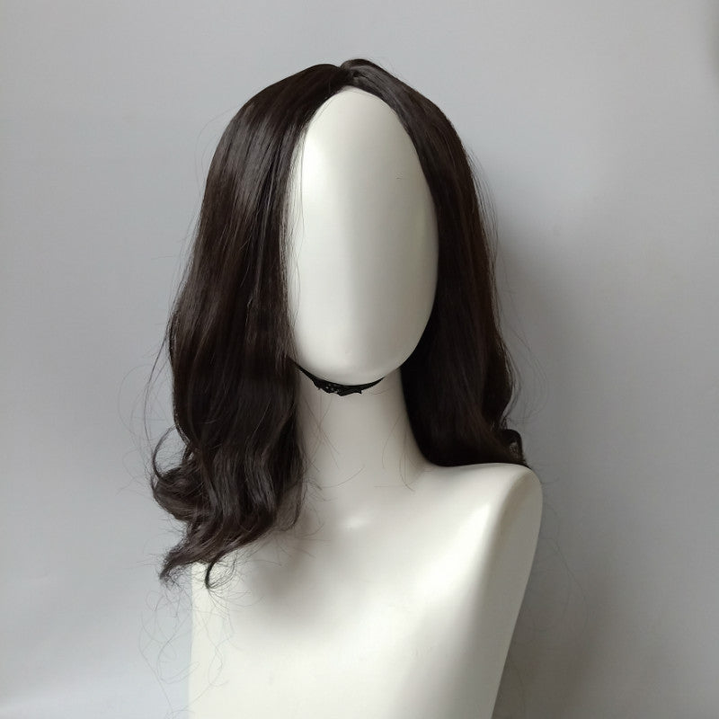 Wig medium long hair fluffy long curly hair feminine temperament face repair synthetic wig female