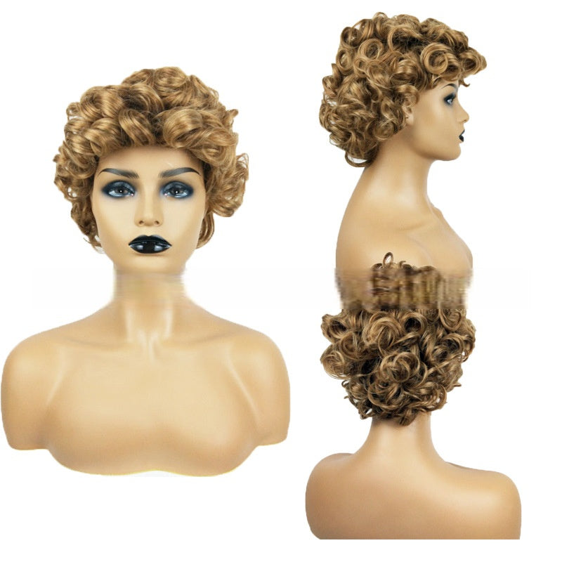 Coolhair Wig Short Curly African Blast Hair Small Curly Hair and Fashionable Synthetic Fiber Head Cover