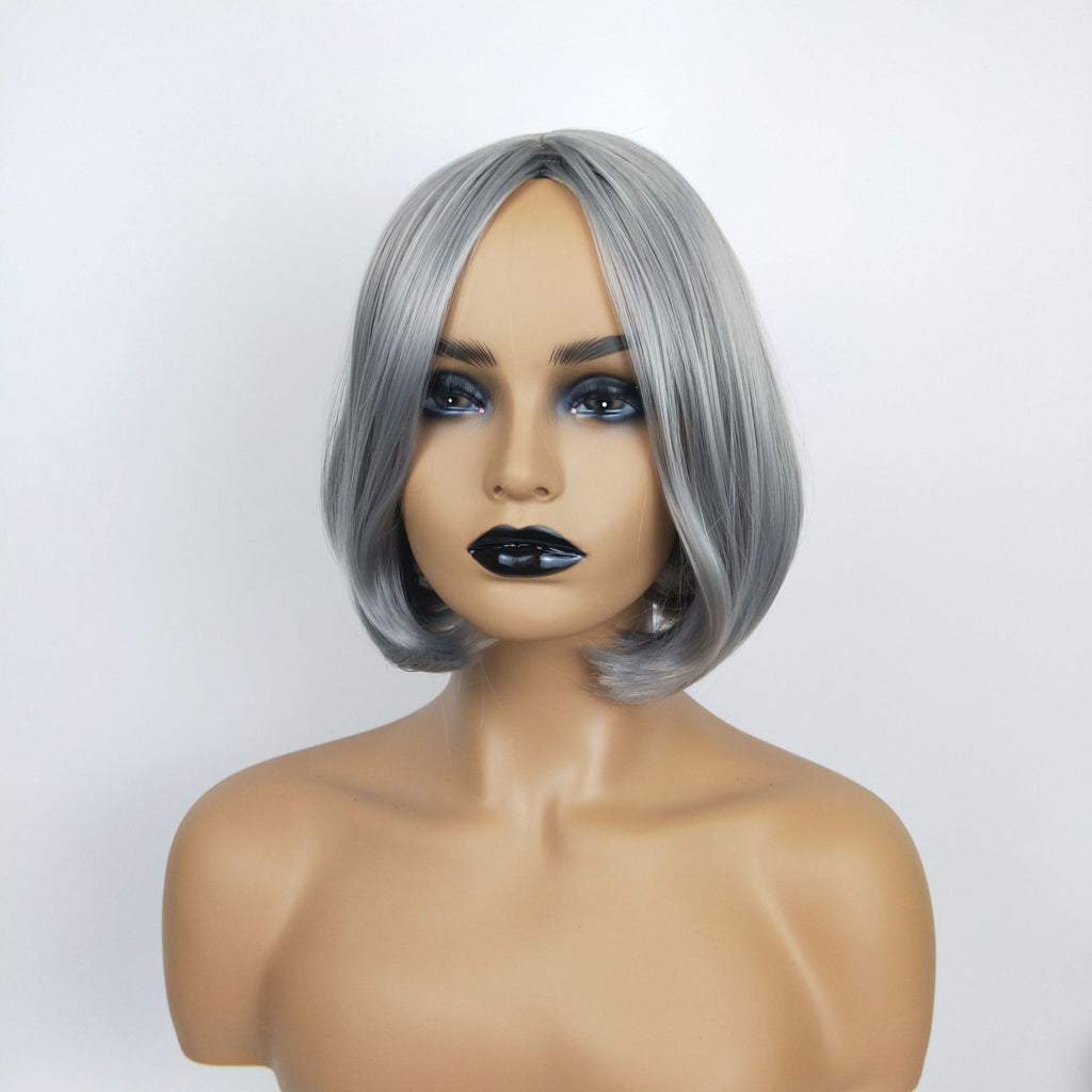 Coolhair Wig 13*6 Lace Wig Gray Silver Mix High Quality Smooth Fiber Bob Short Straight Hair Soft Breathable Real Photo