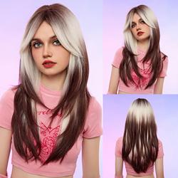 2025 New Arrivals Coolhair Wig Long Straight Heat Resistant High Quality Punk Style Pink Gradient Synthetic Hair Wigs for Women