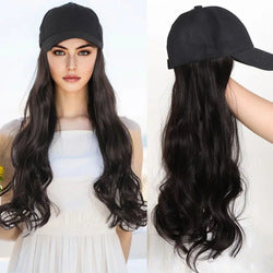Hot Selling Women's Small High-temperature Fiber Body Wave Long Curly Hair Baseball Cap Wig Hat Heat Resistant Natural Hairline