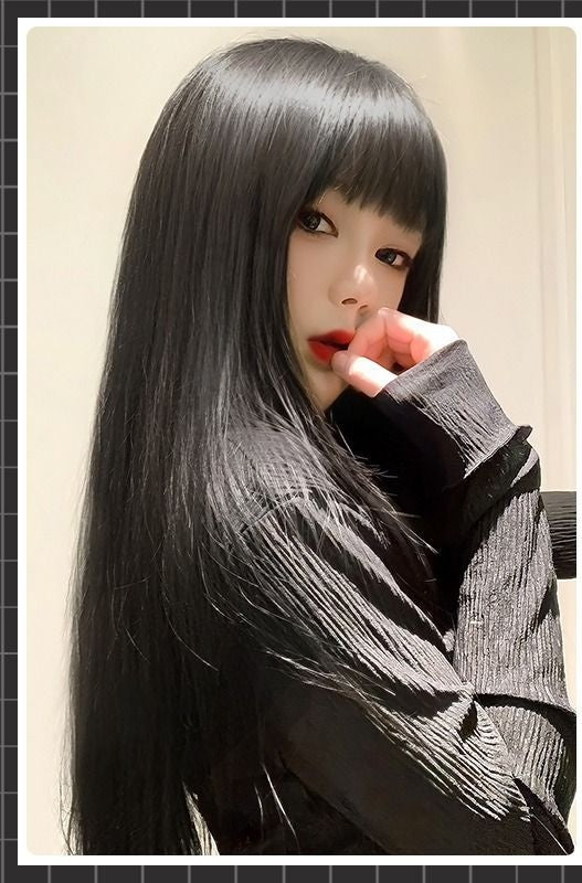 Black Medium Long Straight Wigs Ladies Chemical Fiber Coolhair Wig High Temperature Silk Synthetic Hair Wigs