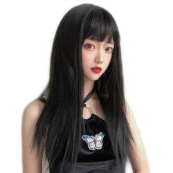 Wig Female Invisible Breathable Body Wave air Bangs Internet Famous Fluffy Natural Long Hair Trimming Face Full Head Cover Small