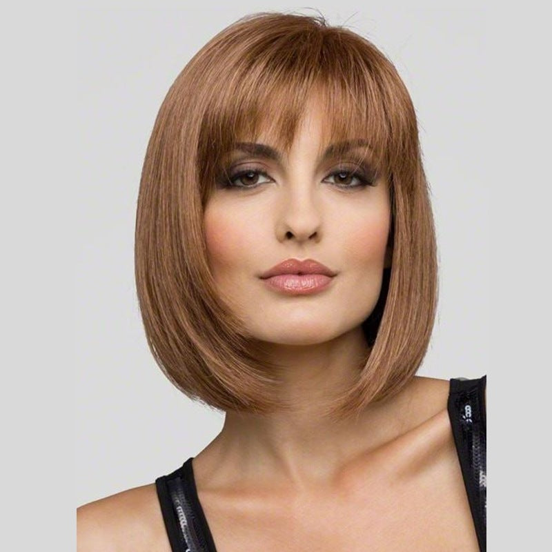 Factory Direct Supply Coolhair Wig European American Style Short Brown Wig with Elegant Trendy Air Bangs