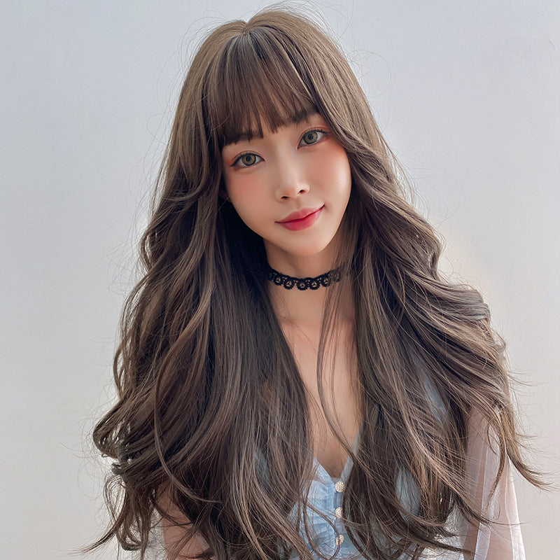 Coolhair Wig Long Brown Wig Wholesale Natural Layer Straight Wig With Bangs Heat Resistant Fibre Synthetic Hair for Daily Party
