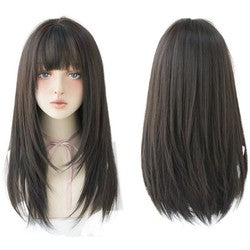 Wholesale Price Small Cap Coolhair Wig Long Straight Perruques with Bangs Brown Synthetic Heat Resistant Wig for Women