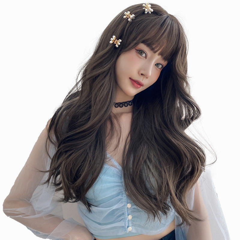 Coolhair Wig Long Brown Wig Wholesale Natural Layer Straight Wig With Bangs Heat Resistant Fibre Synthetic Hair for Daily Party