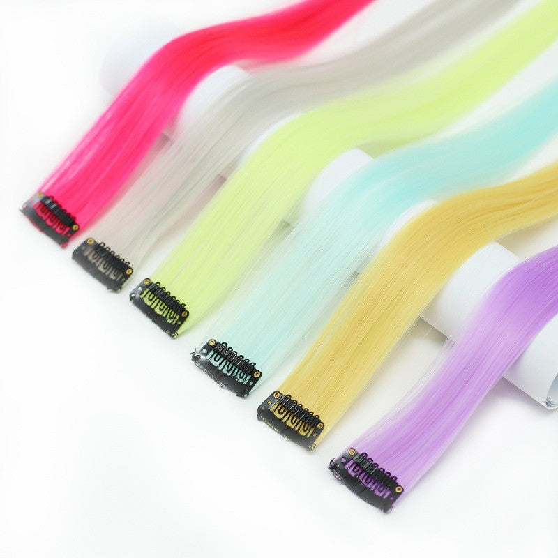 Coolhair Wig Fashionable Colored Wigs Highlight Rainbow Hair Extensions Wigs Clip in One Piece 22 Inches Straight Hair