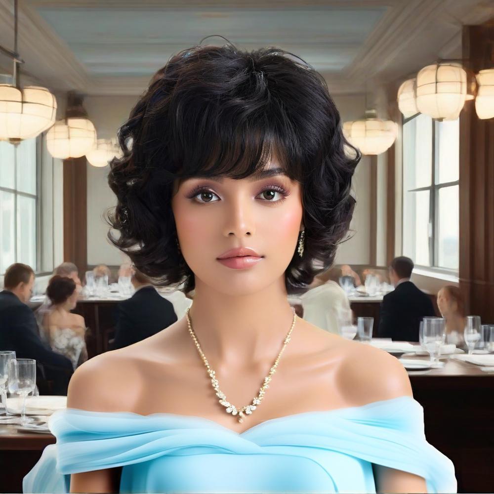 Coolhair Wig Women's Fluffy Short Curly Hair Headband with Synthetic Wig Women's Short Hair