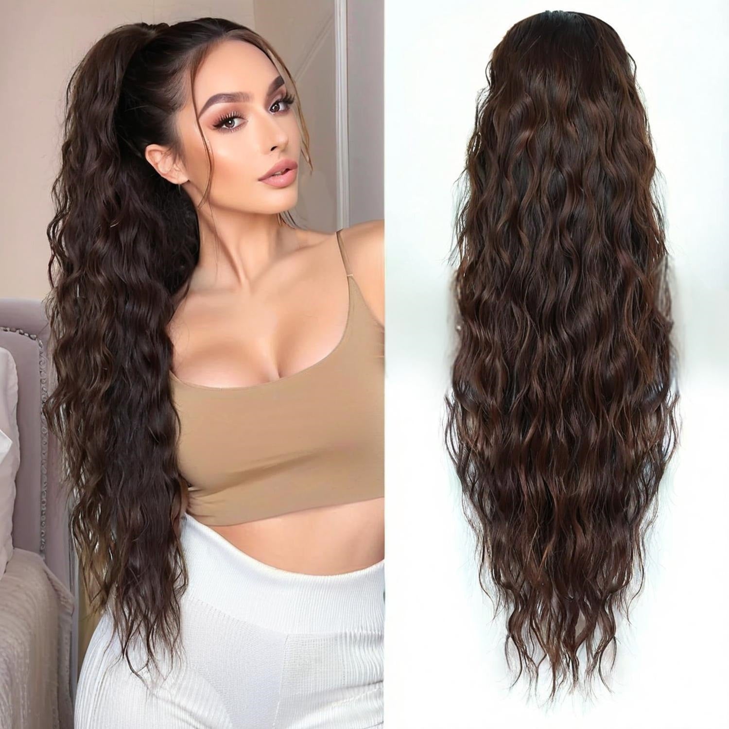 Coolhair Wig Wholesale Fluffy Corn Roll Drawstring Ponytail Ponytail Water Wave Wig Synthetic Hair for Women