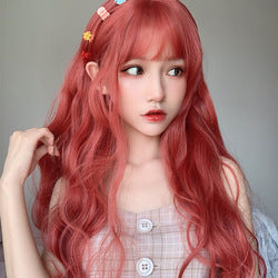 Hot Selling Coolhair Wig Popular Fashion Bangs Wig Europe and America Red Wavy Curly Weaves Wigs