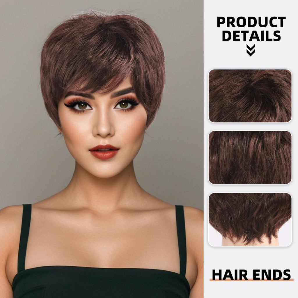 Wigs Supplier Straight Black Short Synthetic Wig with Pixie Cut Bang Coolhair Wig Daily Party Heat Resistant Wigs for Women