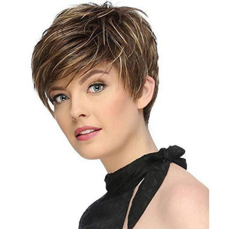 Cheapest Heat Resistant Fiber Synthetic Wigs Highlight Pixie Cut Short with Fringe Made Coolhair Wig Vendor