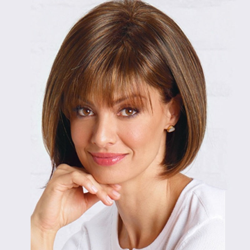 Factory Direct Supply Coolhair Wig European American Style Short Brown Wig with Elegant Trendy Air Bangs