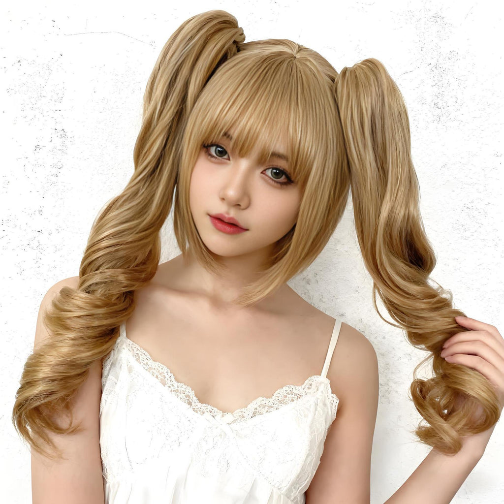 2 E-commerce Body Wave Cosplay Wig Women's Fashion Double Ponytail Lolita air Bangs Full Head Set Synthetic 100% Density Heat