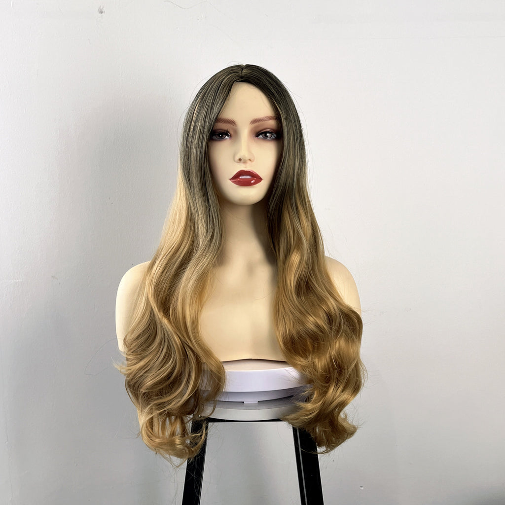 European American Body Wave Full Head Cover Women Breathable Wig 100% Density Natural Hairline Heat Resistant Gradient