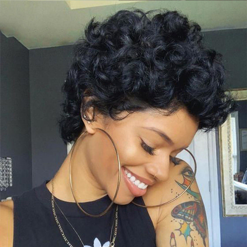 Coolhair Wig Short Curly African Blast Hair Small Curly Hair and Fashionable Synthetic Fiber Head Cover