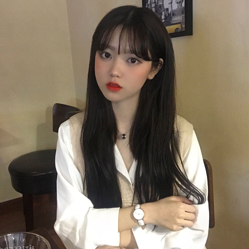 Japanese and Korean manga bangs wig, women's red waist length straight hair, internet celebrity, same style synthetic headband