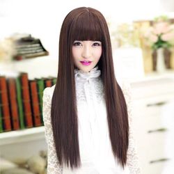 Coolhair Small Cap 10 Inches Long Straight Blackish Brown Synthetic Hair Wig with Bangs Heat Resistant for Women