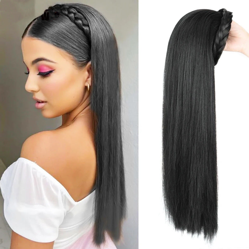 Coolhair Wig Synthetic Long Body Wave Braid Headband Female Brown Black Natural Heat Resistant Half Hair Women 100% Density