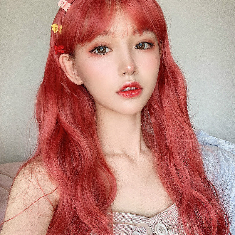 Hot Selling Coolhair Wig Popular Fashion Bangs Wig Europe and America Red Wavy Curly Weaves Wigs