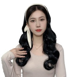 Side Headband Wig Women's Long Synthetic Hair Body Wave Small Cap 100% Density Slightly Curly Half Head Set