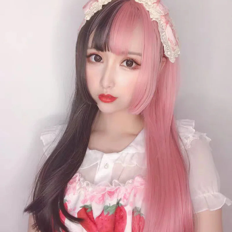 Coolhair 60cm Black Pink Anime Cosplay Princess Lolita Wig