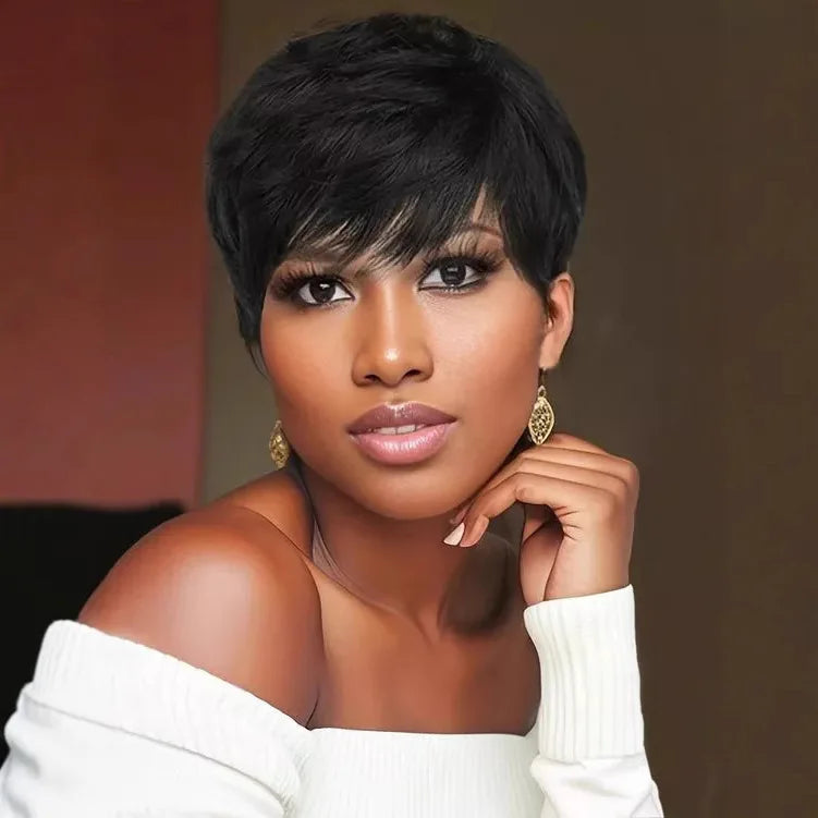 Transparent Lace Human Hair Short Cut Fashion Wig
