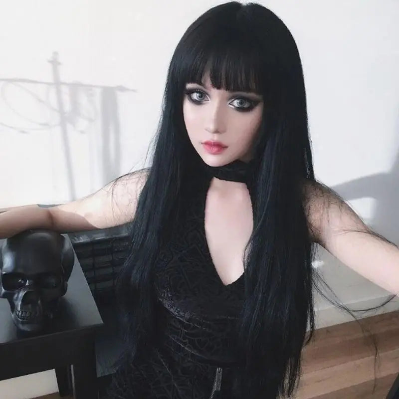 Coolhair Women Long Straight Black Cosplay Wig