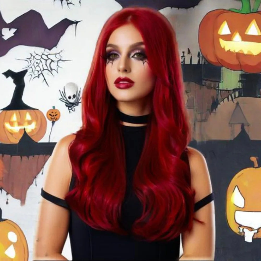 Coolhair Long Water Wave Red Halloween Cosplay Wig