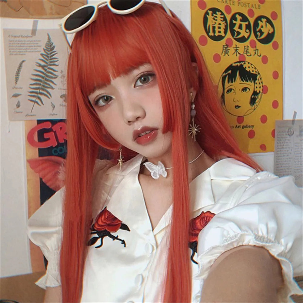 Coolhair Anime Japanese Korean Red Waist Length Cosplay Wig