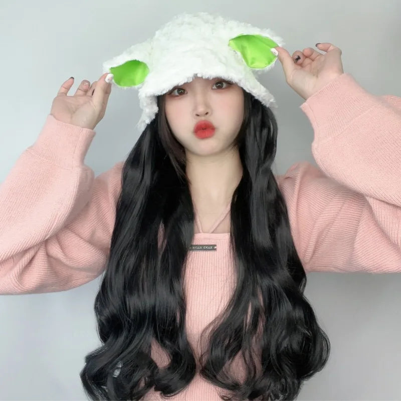 Coolhair Winter Hat Water Wave Curled Wig