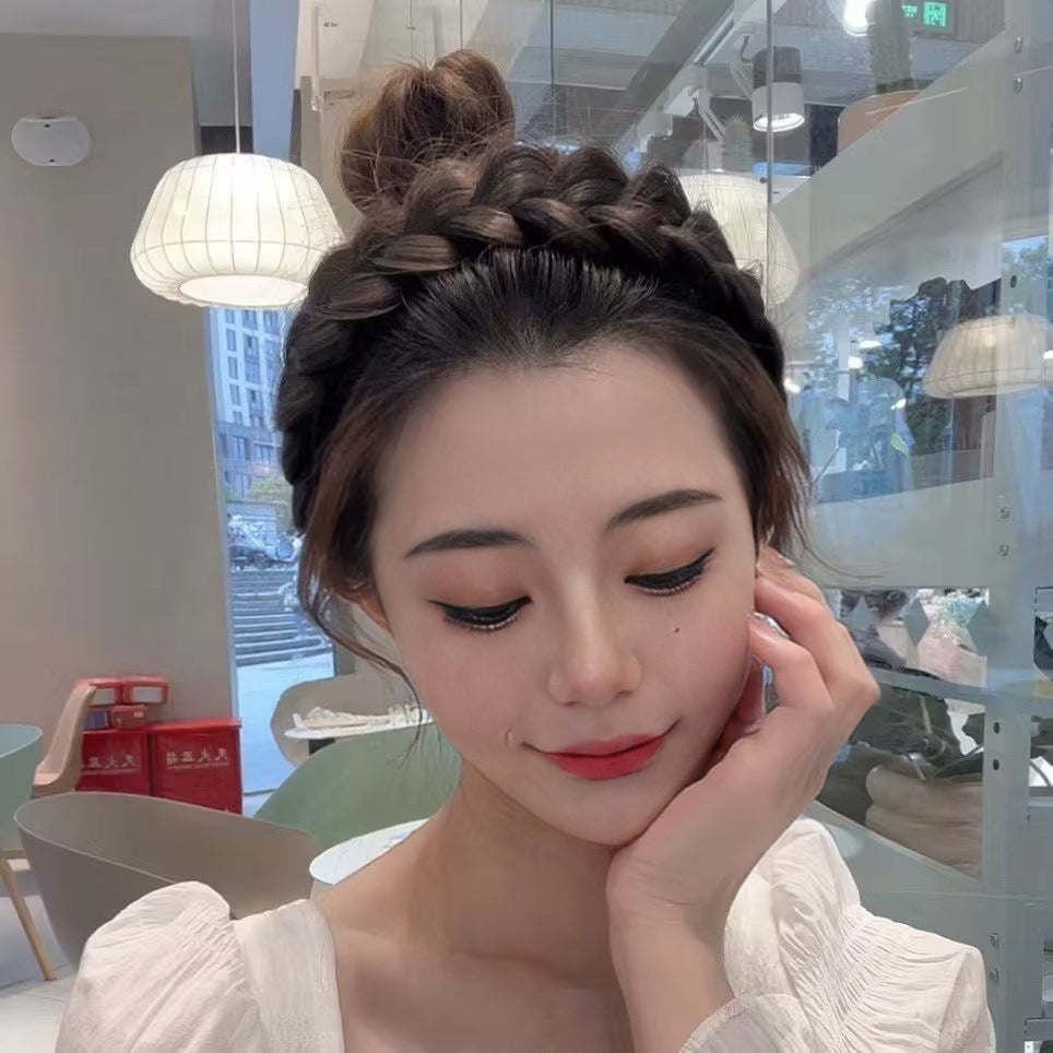 Wigs, women's hand woven fishbone braids, hair bands, integrated height increasing headpieces, manufacturer in stock