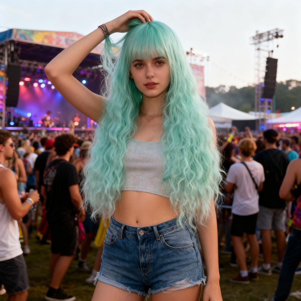 Coolhair Wig 80cm Long Wavy Women High Temperature Synthetic Hair Multicolor Pink Black Party Cosplay Small Cap