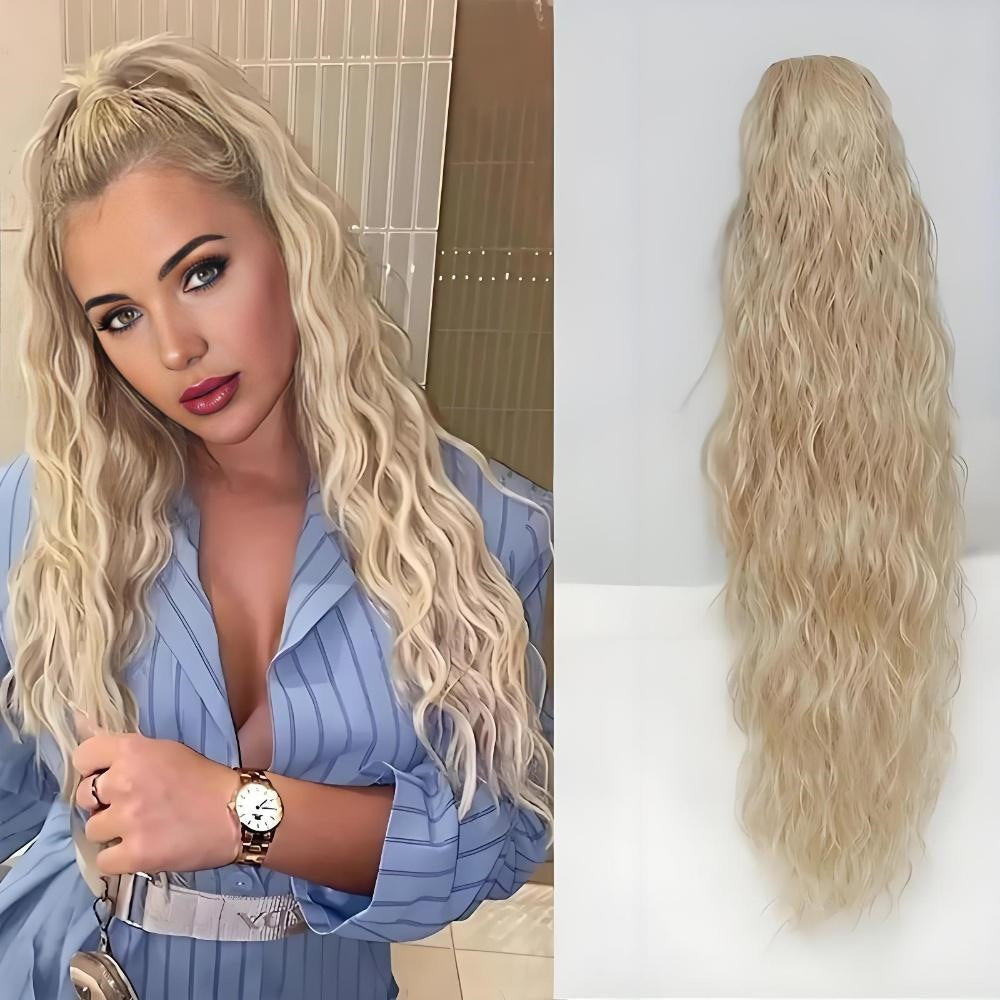 Coolhair Wig Wholesale Fluffy Corn Roll Drawstring Ponytail Ponytail Water Wave Wig Synthetic Hair for Women