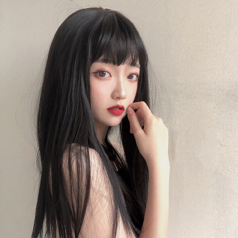 Wig Female Invisible Breathable Body Wave air Bangs Internet Famous Fluffy Natural Long Hair Trimming Face Full Head Cover Small