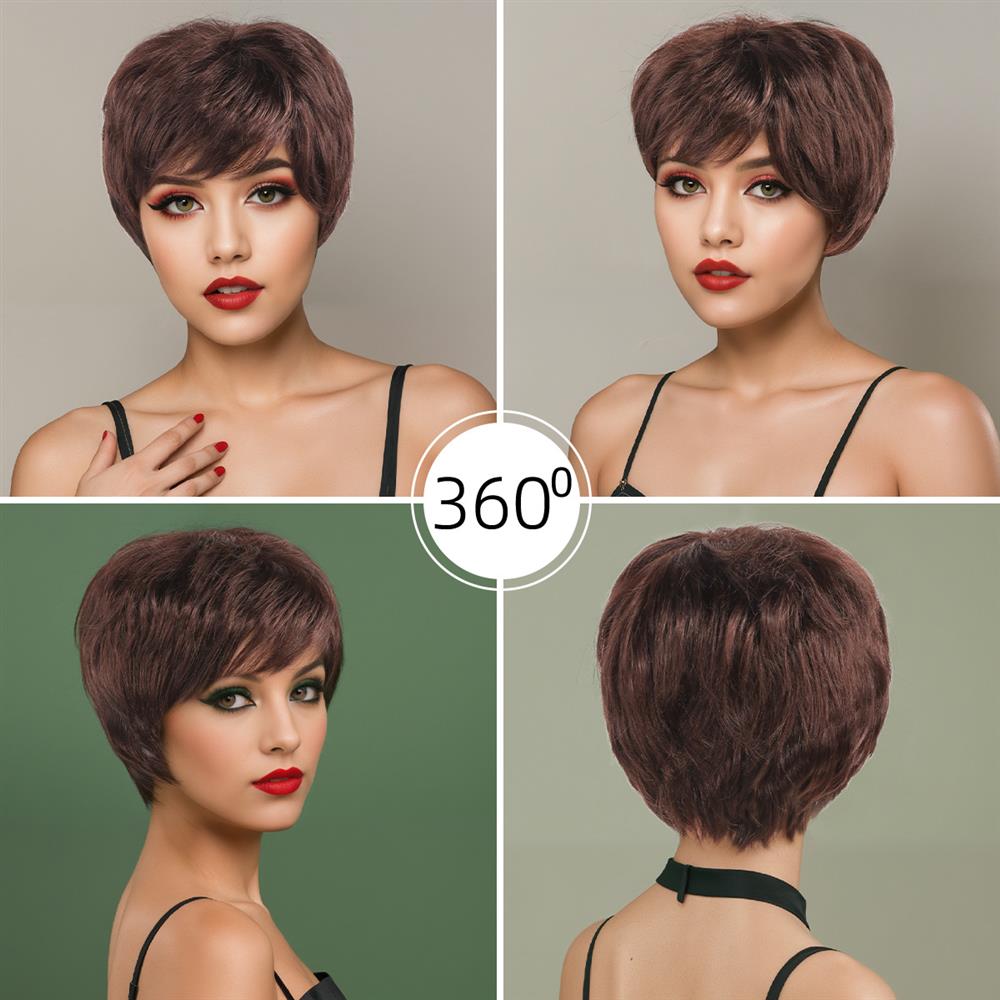 Wigs Supplier Straight Black Short Synthetic Wig with Pixie Cut Bang Coolhair Wig Daily Party Heat Resistant Wigs for Women