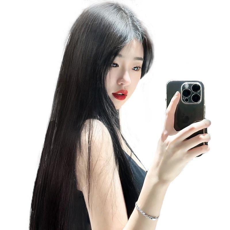 Black Medium Long Straight Wigs Ladies Chemical Fiber Coolhair Wig High Temperature Silk Synthetic Hair Wigs
