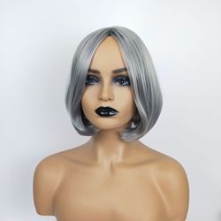 Coolhair Wig 13*6 Lace Wig Gray Silver Mix High Quality Smooth Fiber Bob Short Straight Hair Soft Breathable Real Photo