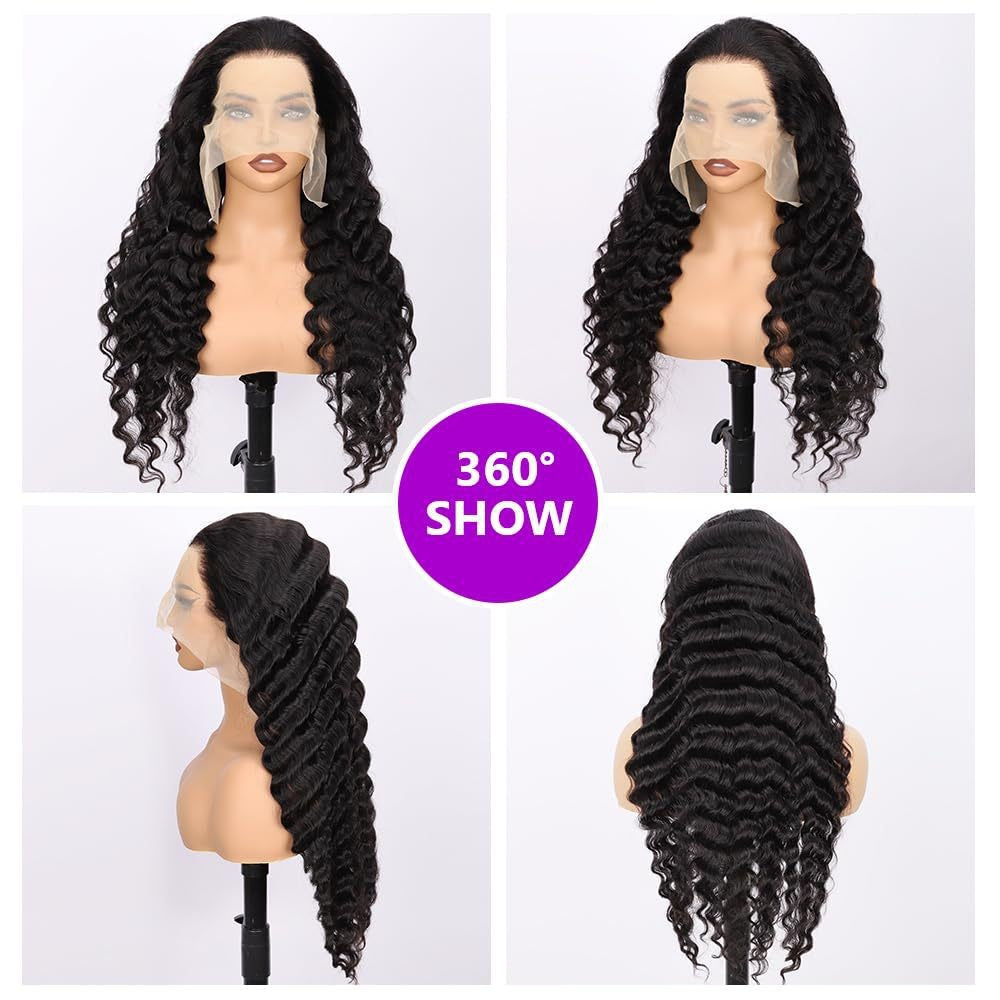 Coolhair Wig High Quality 13x4 HD Transparent Lace Front Wig Raw Vietnamese Deep Water Curly Hair Long Black for Women
