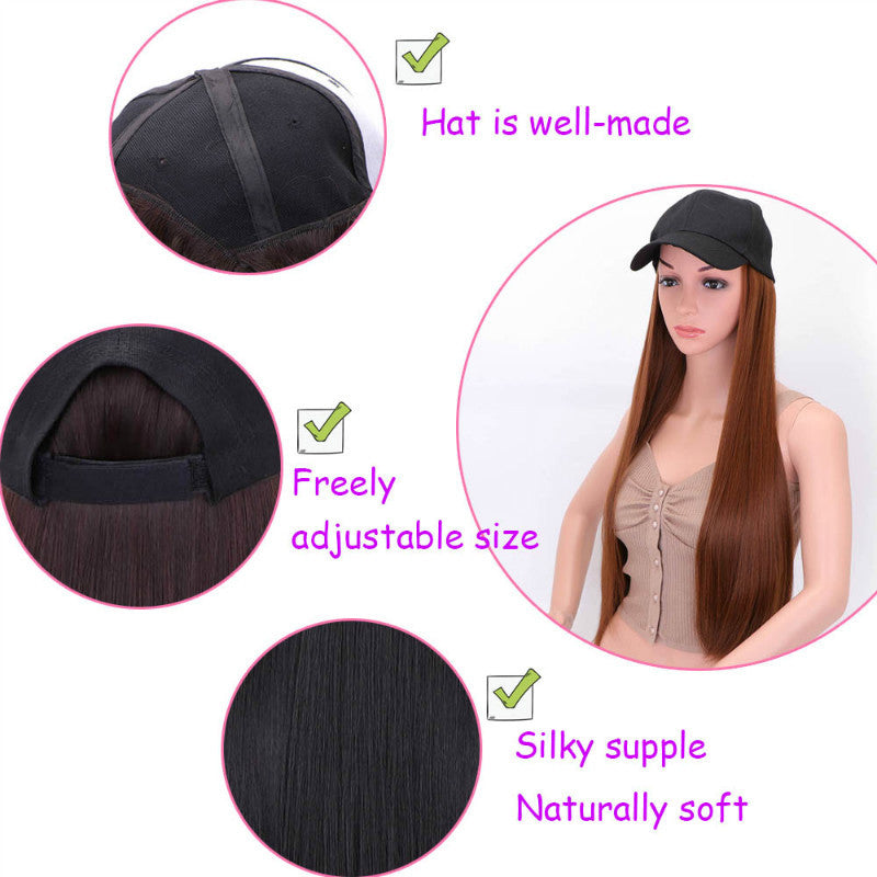 Wig Women's European and American Foreign Trade Wig Hat Integrated Black Long Straight Fiber Women's Headset