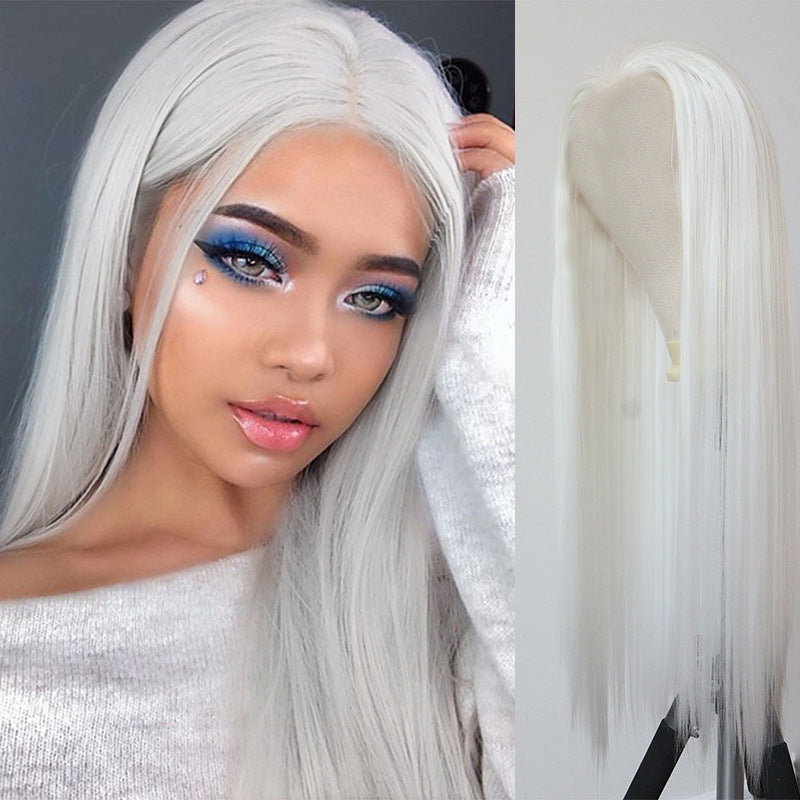 European and American Best-Selling Pure White Long Straight Hair Medium Split Fiberglass Wig Head Cover Wigs Manufacturer