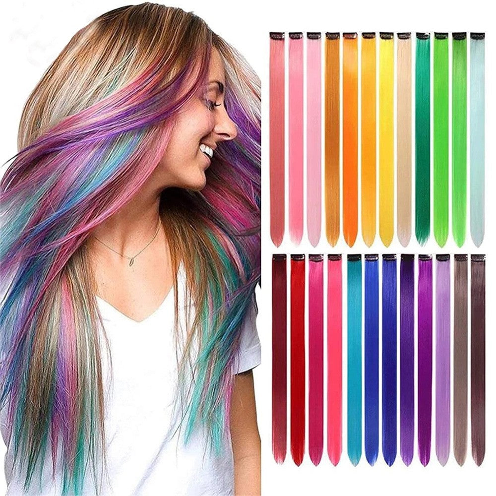 Coolhair Wig Fashionable Colored Wigs Highlight Rainbow Hair Extensions Wigs Clip in One Piece 22 Inches Straight Hair