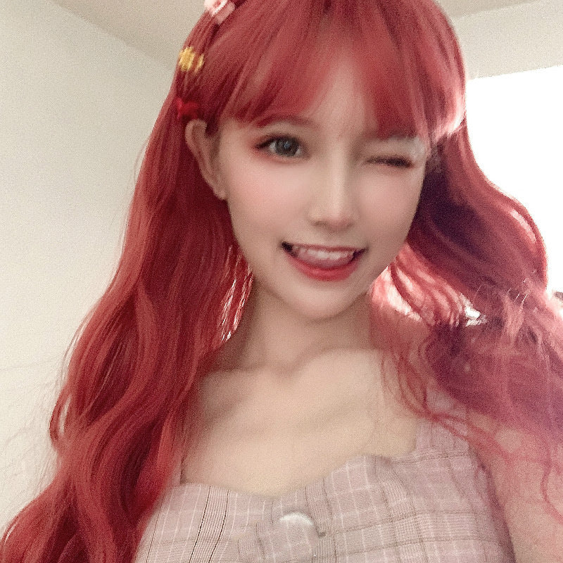 Hot Selling Coolhair Wig Popular Fashion Bangs Wig Europe and America Red Wavy Curly Weaves Wigs