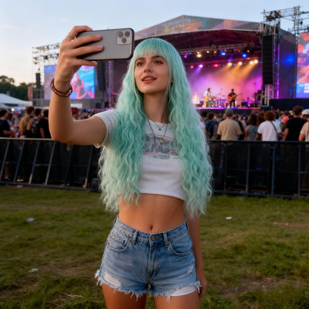 Coolhair Wig 80cm Long Wavy Women High Temperature Synthetic Hair Multicolor Pink Black Party Cosplay Small Cap