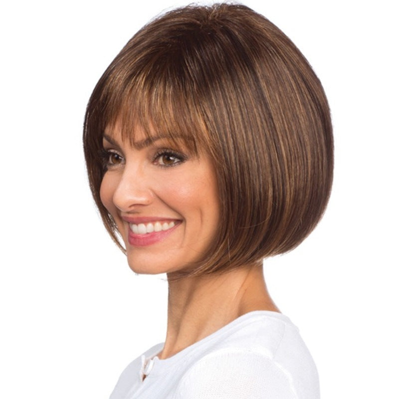 Factory Direct Supply Coolhair Wig European American Style Short Brown Wig with Elegant Trendy Air Bangs