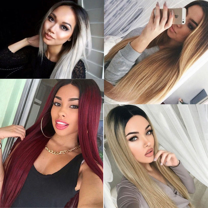 Hot Selling Body Wave Synthetic Wig for Women with Long Hair Gradient Color Heat Resistant and Natural Hairline Headband