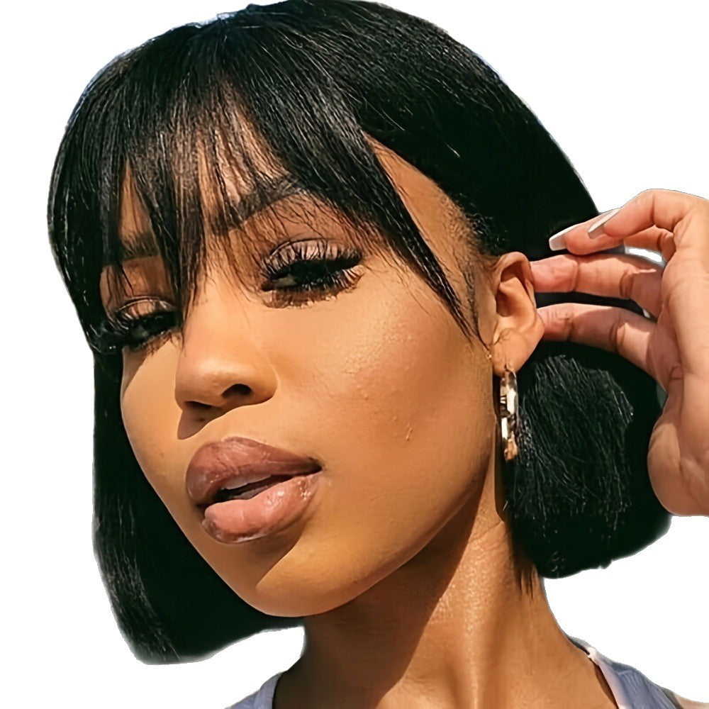 Elegant Short Hair Density Natural Black Daily Full Mechanism Wigs Multifunctional Short Straight Hair