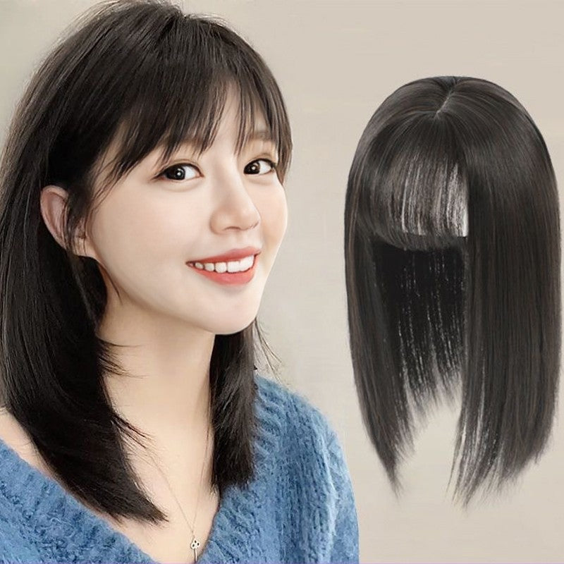 Coolhair Wig Hair Bangs Women's High-Temp Synthetic Straight Hair Topper with Fluffy Side Bangs Versatile Style for Party Wear