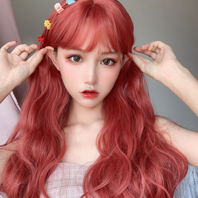 Hot Selling Coolhair Wig Popular Fashion Bangs Wig Europe and America Red Wavy Curly Weaves Wigs